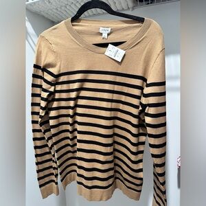 J. Crew Camel and Black Striped Crew Neck Sweater